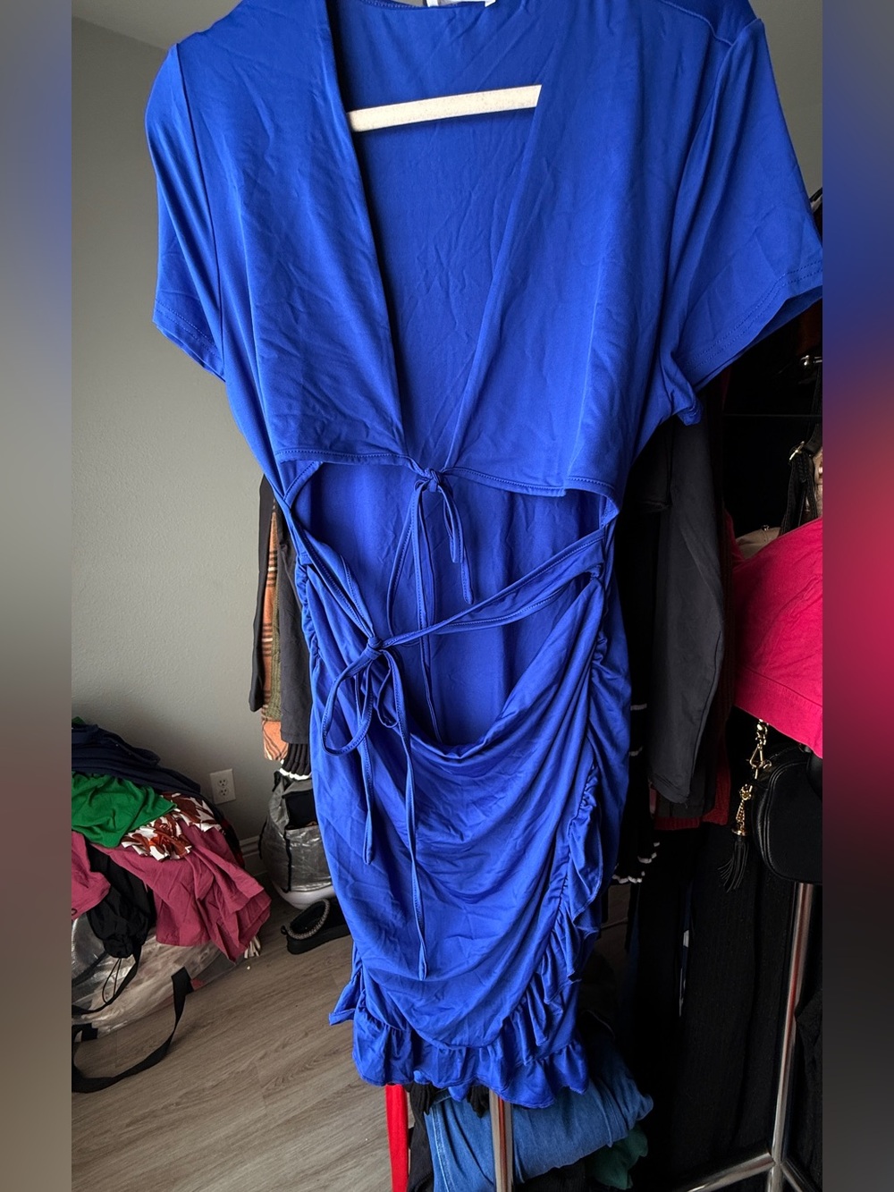 Royal Blue Ruched Tie-Front Mini Dress